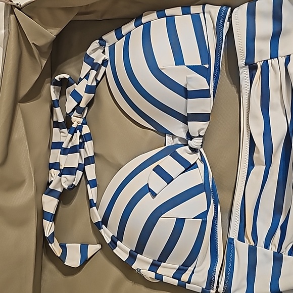 Cupshe high waisted Bikini blue and white striped - Picture 2 of 4